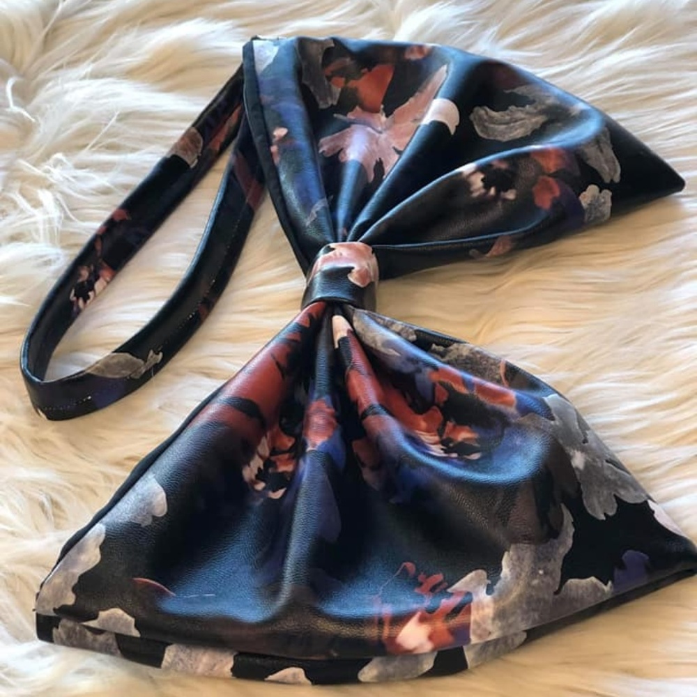Handmade Vegan Lerather Floral Bow Tie Clutch